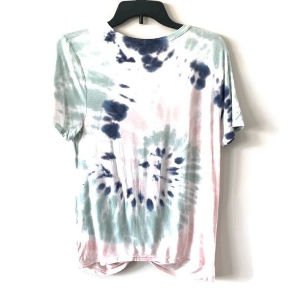 Self Esteem Juniors' Twist Knot Pocket Tie Dye Swirl TShirt Pink Mint Blue - Picture 4 of 5